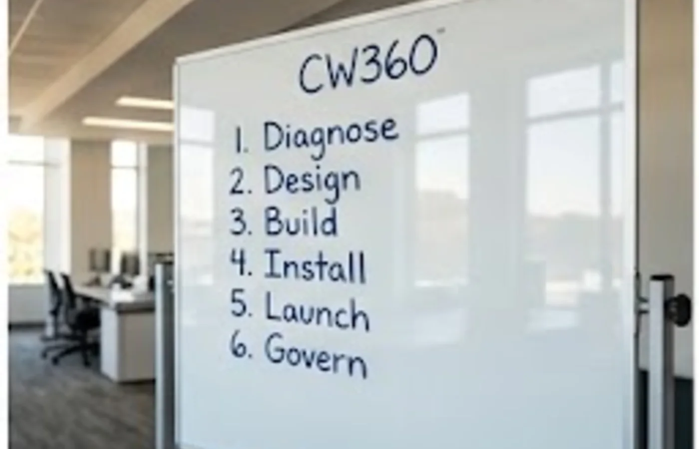 CW360 six-phase method displayed on a planning board